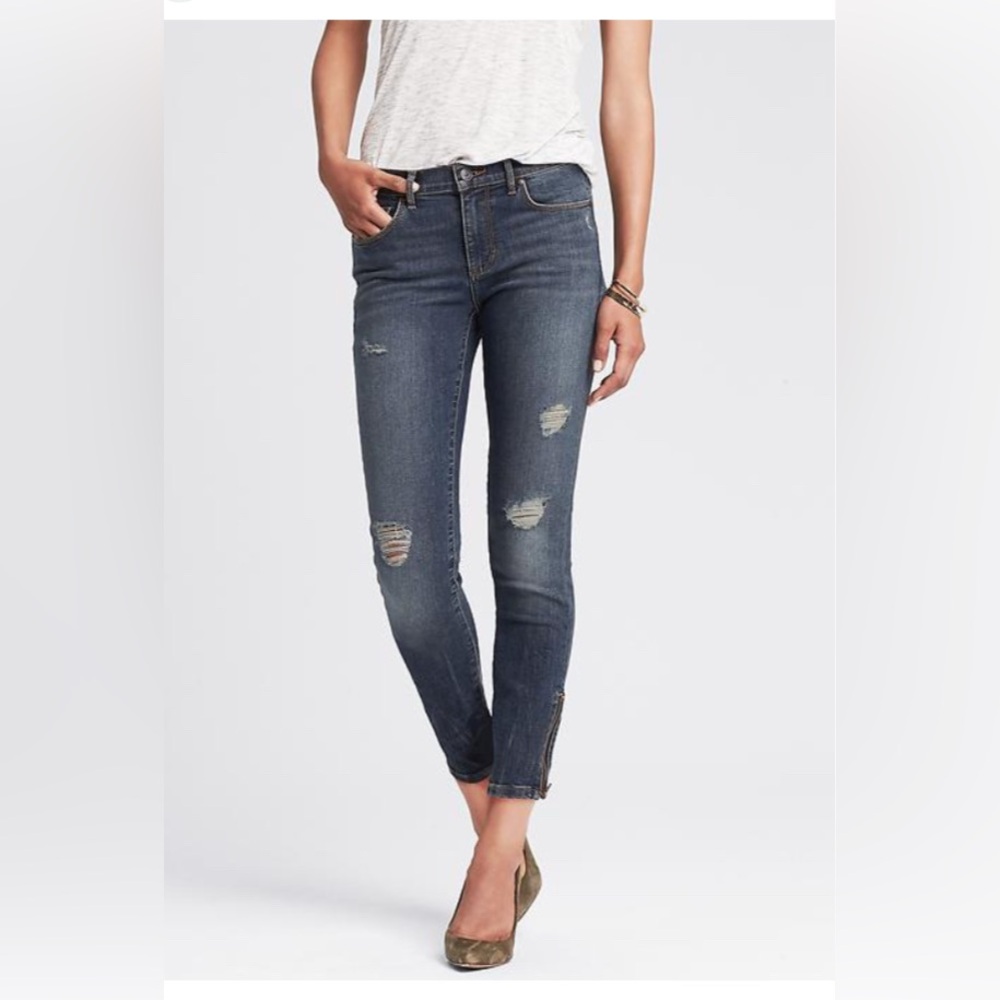 Banana Republic Skinny Ankle Blue Denim Stretch Distressed Jeans
